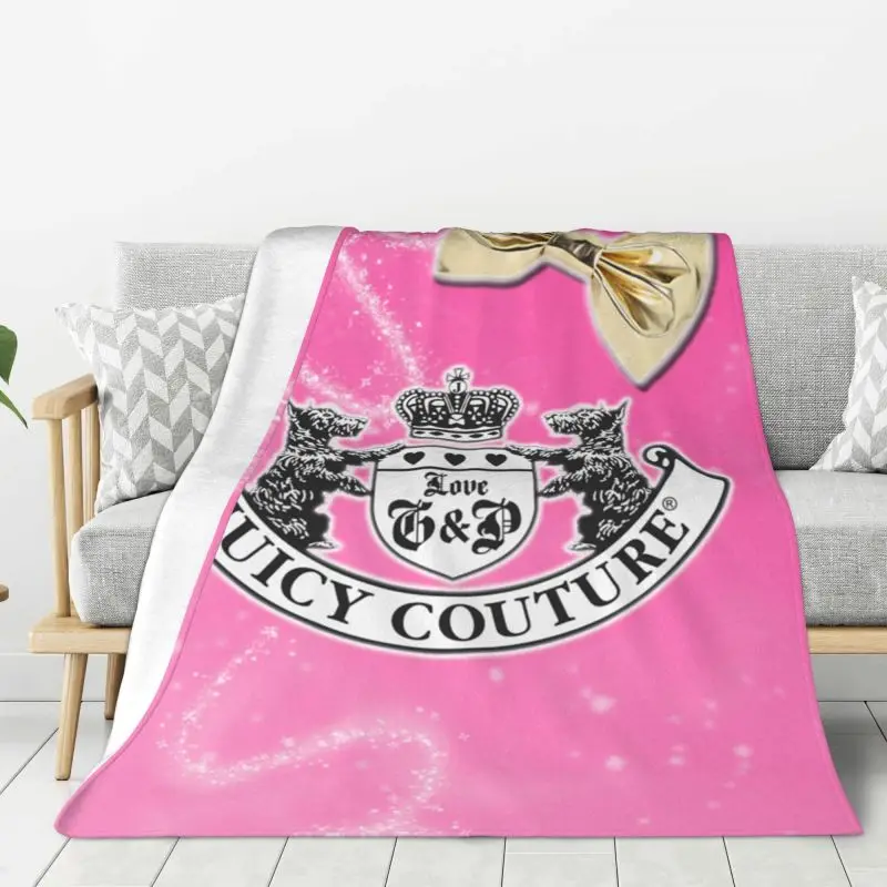 Custom Juicys Couture Logo Blankets Warm Flannel Throw Blanket for Bedding Travel Sofa