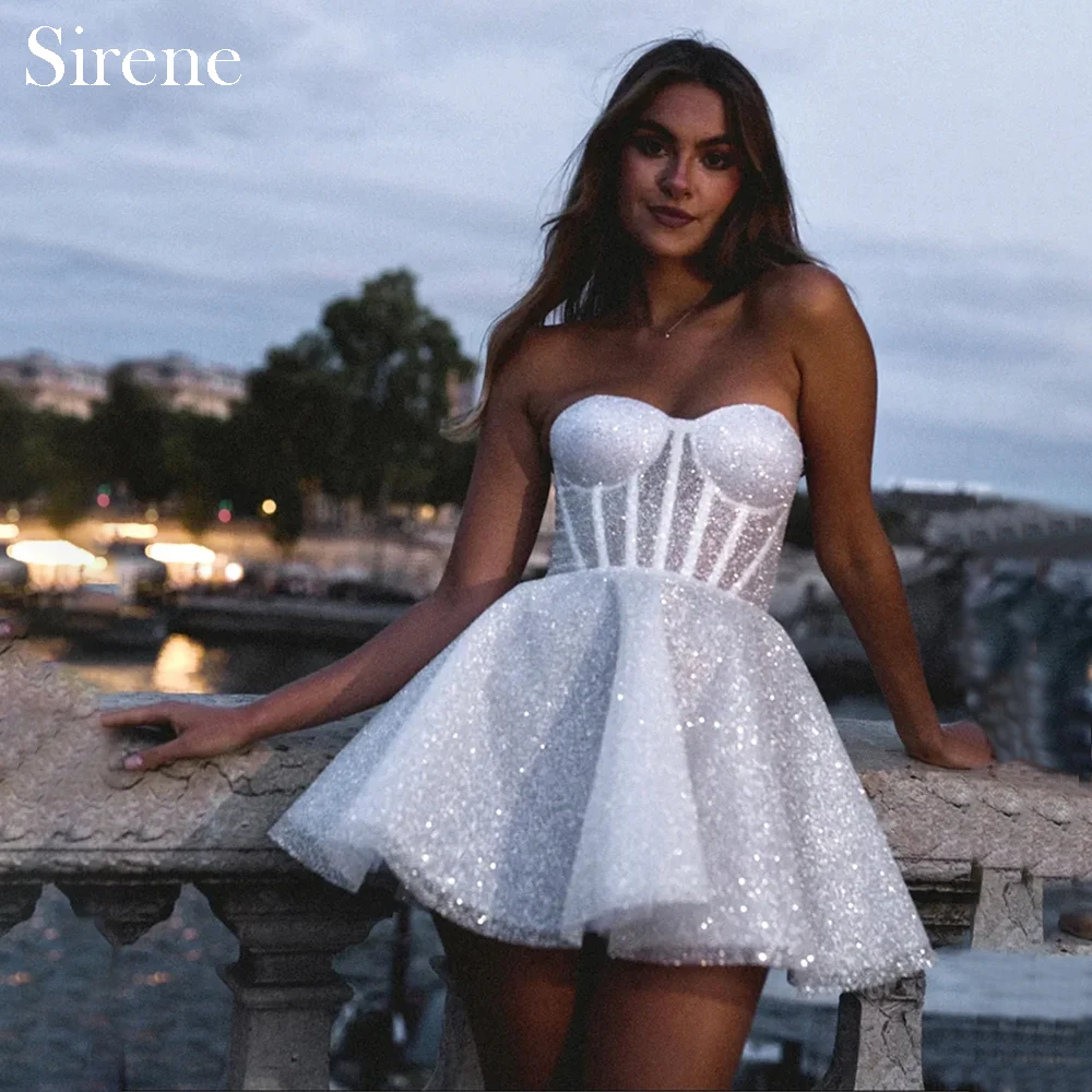 

Sirene Sparkle Short Mini Wedding Dresses Sweetheart Above-Knee A-Line Brides Dress Women Tailor-Made Vestidos De Novias 2024