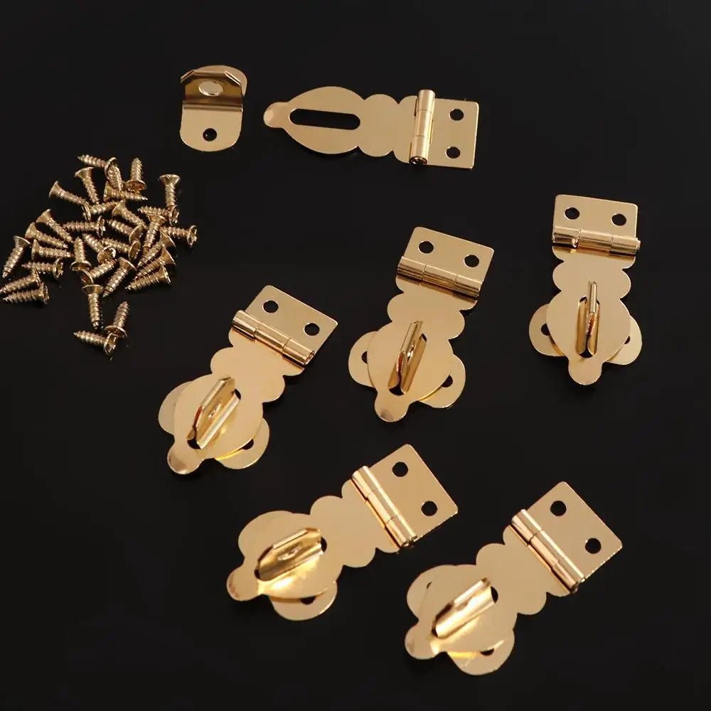 6pcs Exquisite with Screws Brass Padlock Hasp Vintage Catch Clasp Box Buckle Lock Buckle Brass Clasp Wooden Box