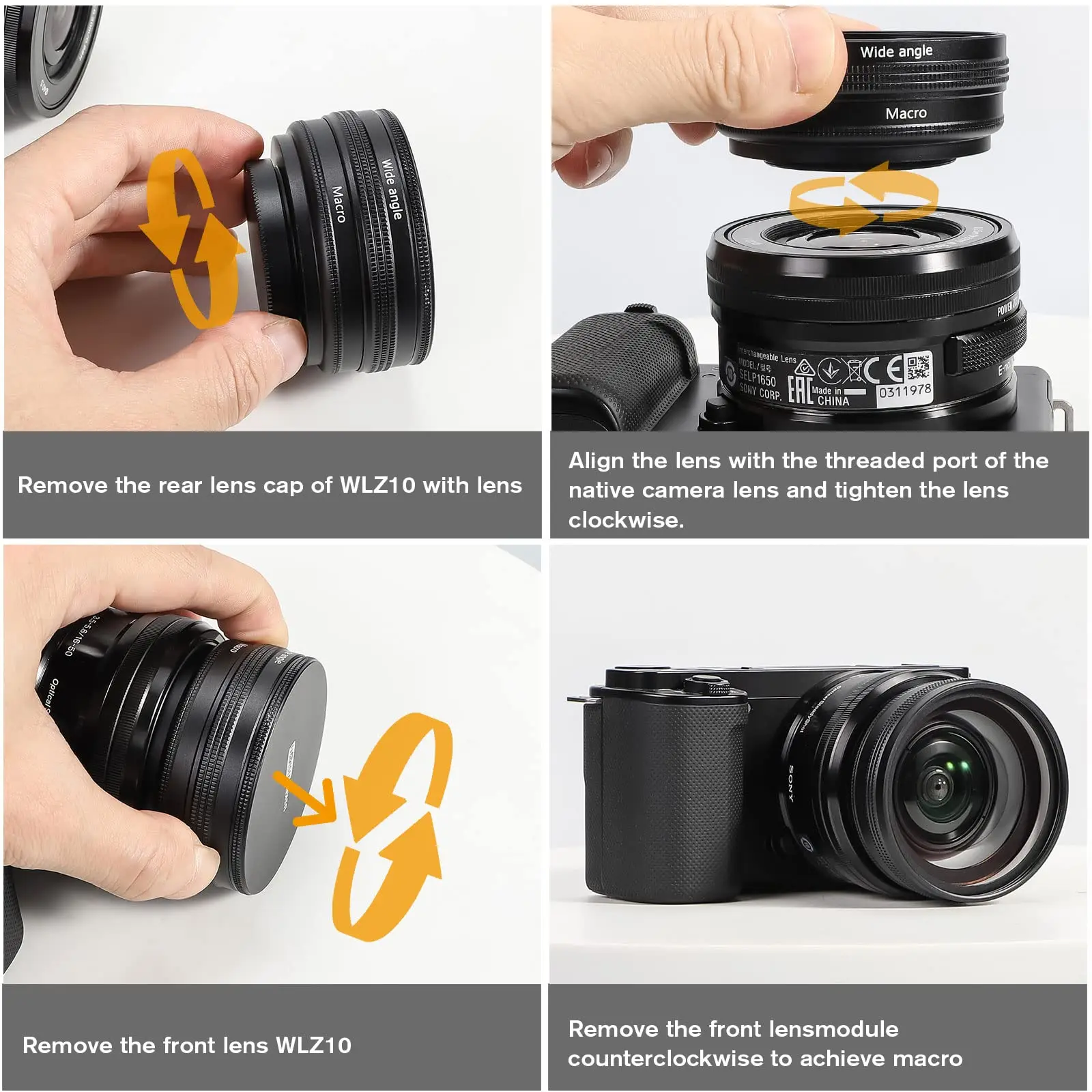 USKEYVISION for Sony ZV-E10 / A7C Camera Wide Angle and Macro Lens,18mm Wide Angle/ 10X Macro 2-in-1 Attached Lens Kit WLZ-10