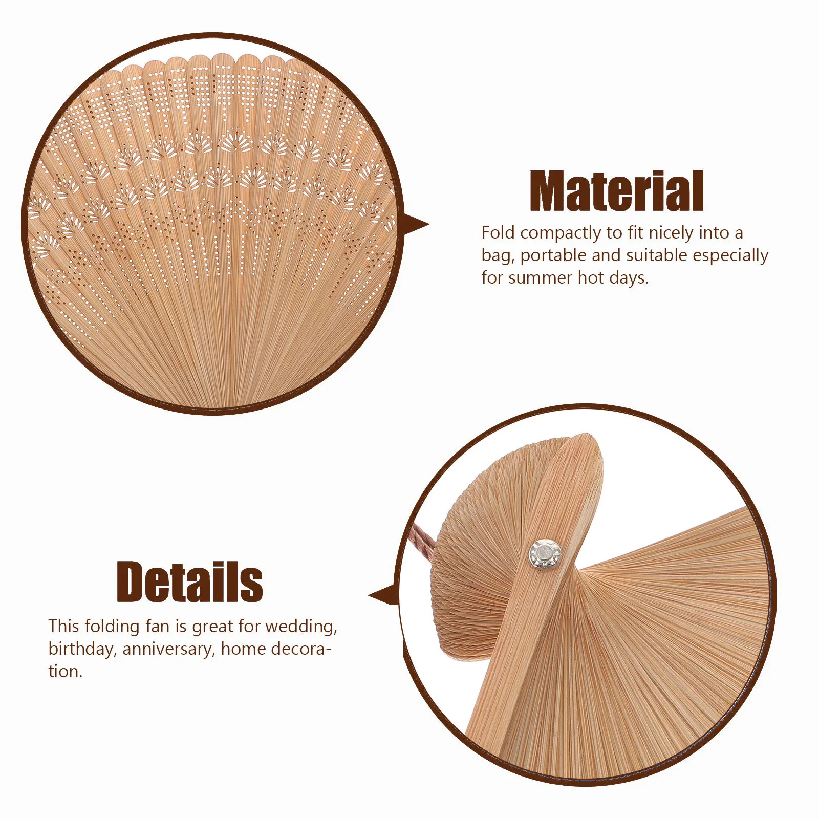 Vintage Bamboo Hand Fan Foldable Portable Brown Fan for Women Performance Stage Show Home Decor Accessory Hand Fans for Women