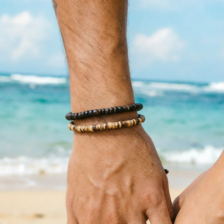 Handmade Coconut Shell Bead Bracelet For Men Wooden Beads Braclet Summer Beach Meditation Jewelry