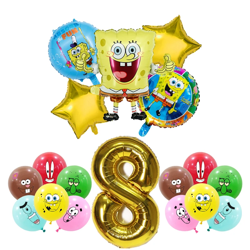 SpongeBob Birthday Party Decoration SquarePants Foil Balloon Kids Event Supplies Disposable Tableware Banner Backdrop Cup Plate