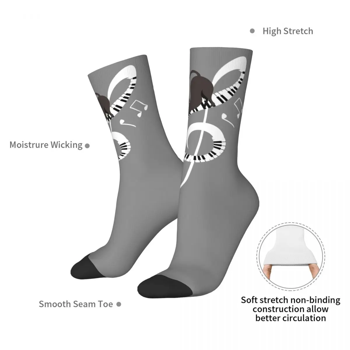 Couple Socks Cats Playing Piano in Note Stockings Winter Funny High Quality Socks Pattern Outdoor Sports Non Skid Socks