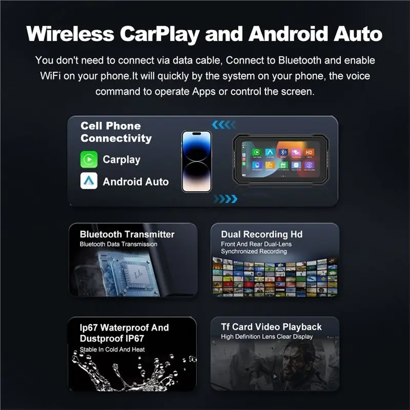 B29C-Waterproof Motorcycle Dash Cam Motorcycle Dash Cam Waterproof Moto Monitor Motorcycle Carplay Dash Cam