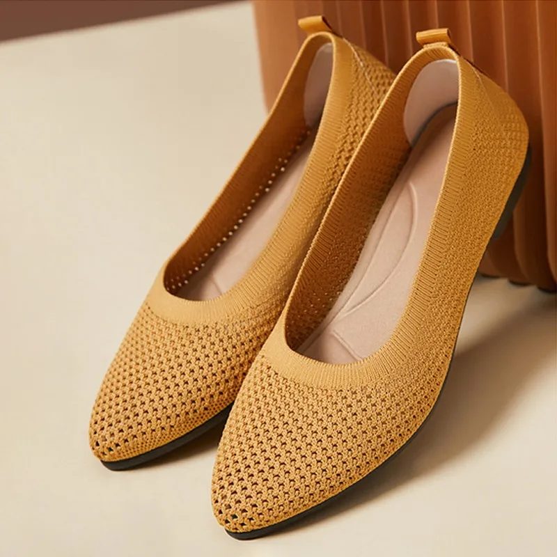 Women Flat Shoes Knitted Loafers Soft Sole Lightweight Breathable Slip on Women Casual Shoes Walking Ballet Women Flats view 6