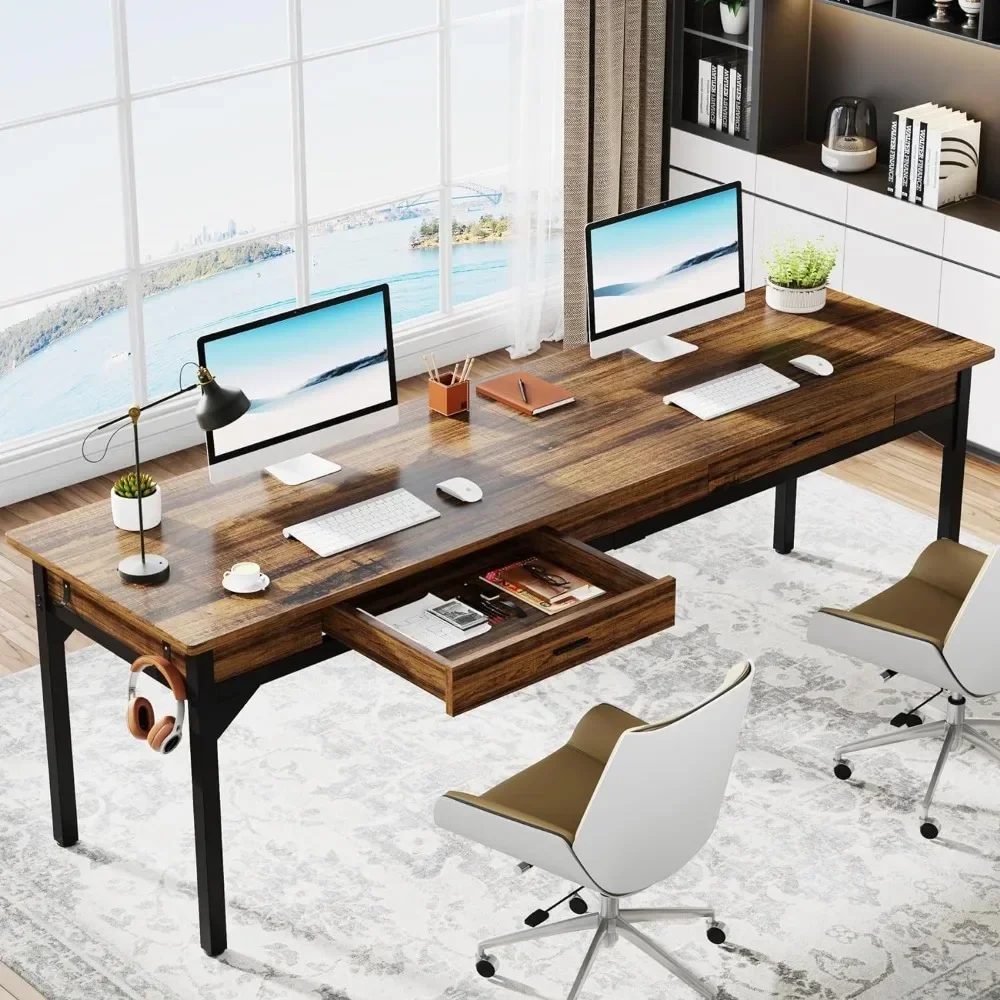 

78.7" Extra Long Computer Desk, [Double Desk] [2 Drawers], Two Person Desk Large Executive Office Desk, Writing Table Study