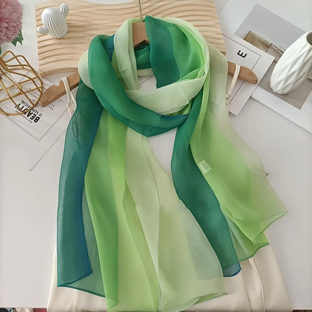 Gradient Color Print Design Women Silk Scarf Shawl Elegant Headscarf Convinient Bandage Hijabs Chiffon Muslim Wrap Scarves view 5