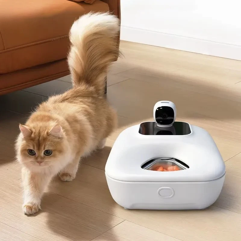 Smart Cat Food Feeder with Active Cooling and Heating Bowl Remote App Control Voice Interaction and Surveillance Camera