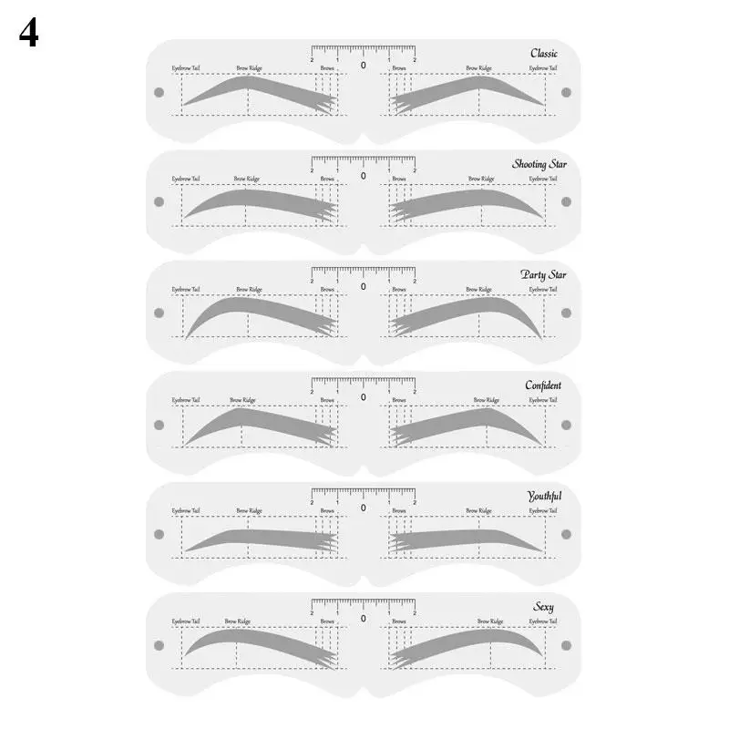 ใหม่คงที่ PVC Eyebrow Shaper แม่แบบสามารถนํากลับมาใช้ใหม่ได้คุณภาพสูงสติกเกอร์สําหรับ Elegant Eyebrow แต่งหน้าเครื่องมือ 6 ชิ้น