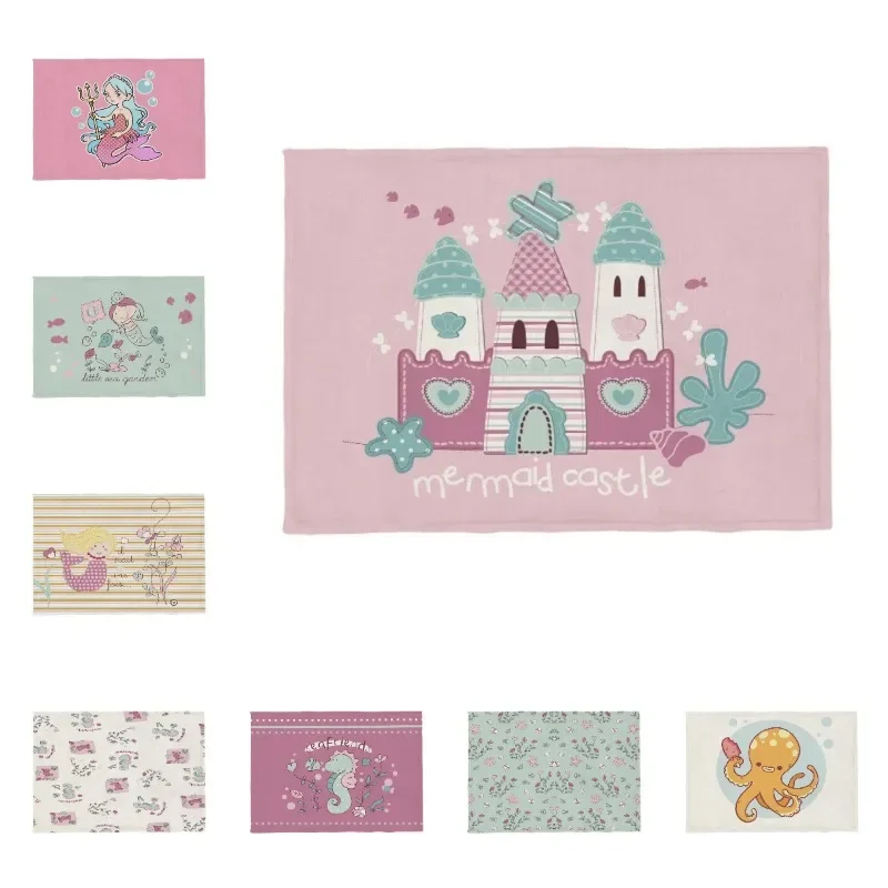 Niedliche Cartoon Tier Schloss Meerjungfrau Seepferdchen Oktopus Hanf Kinder Küche Serviette Stoff Tischset Untersetzer 30*45