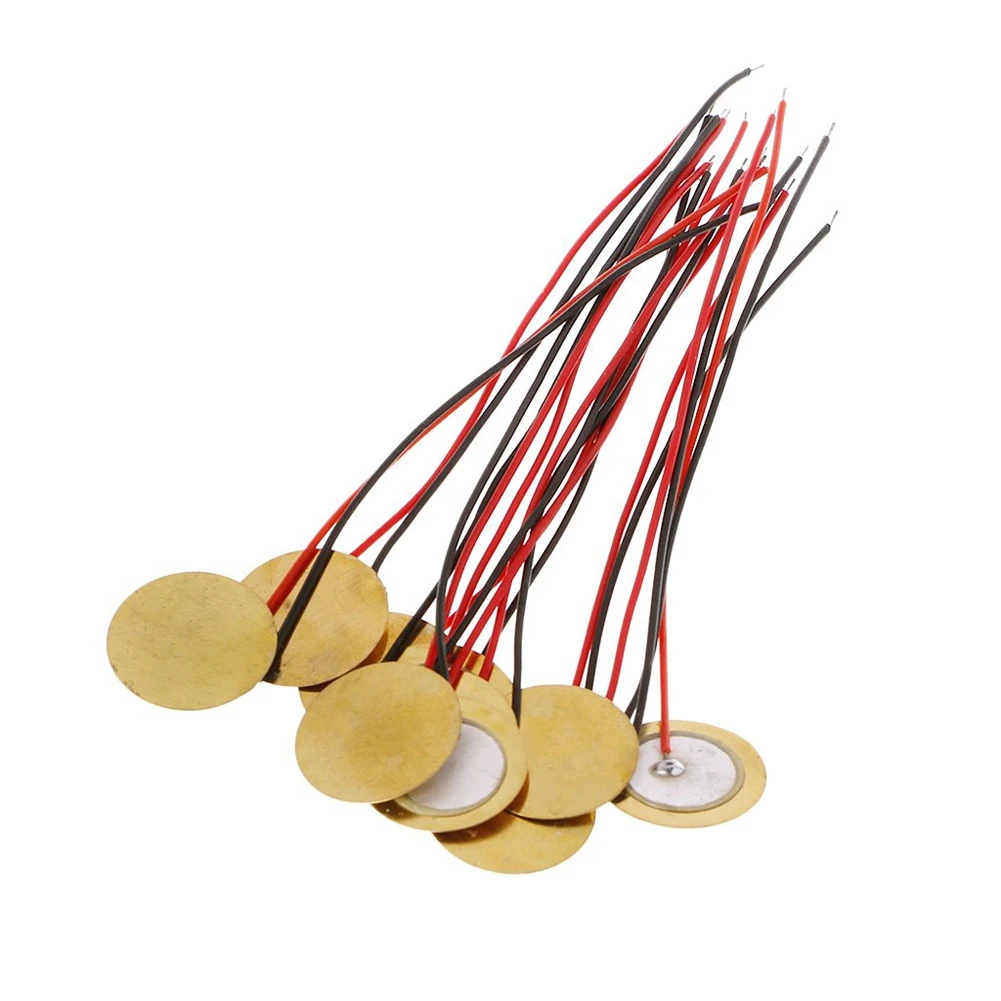 20Pcs 15mm Piezo Elements Buzzer Sounder Sensor Trigger Drum Disc with Wire Copper Piezo Buzzers for Arduino Loudspeaker