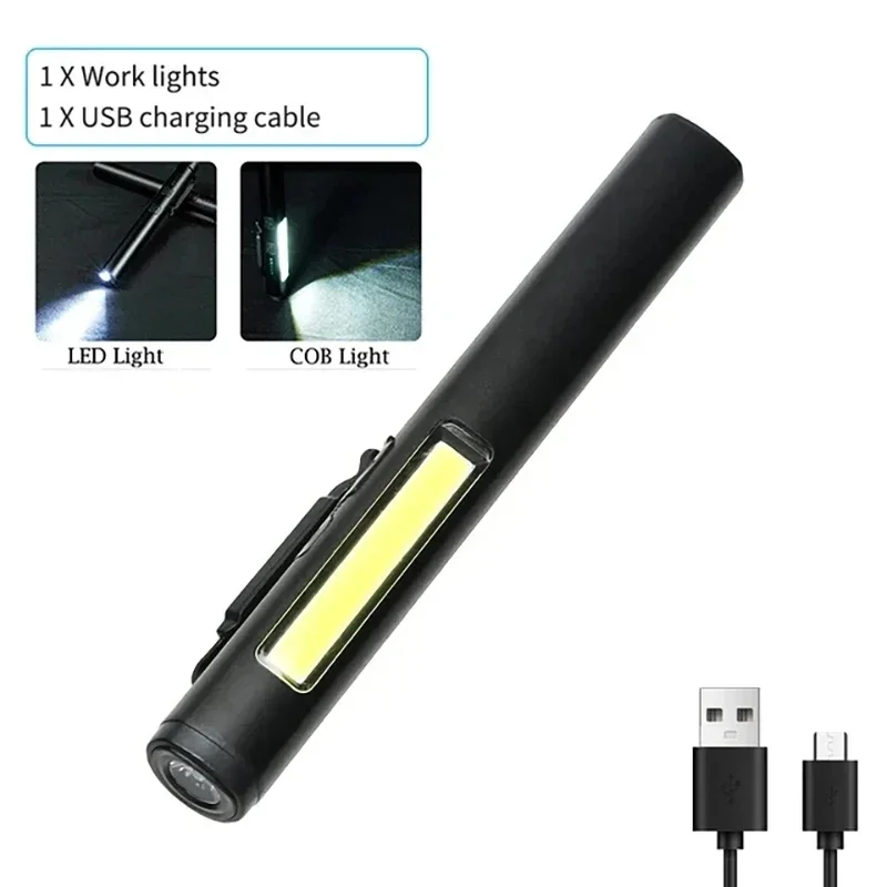 Heinast Magnetische LED-Arbeitstaschenlampe, 14500 wiederaufladbarer Akku, COB + XPE-Stift-Clip-Licht, helle Outdoor-Camping-Notfall-Taschenlampe 5