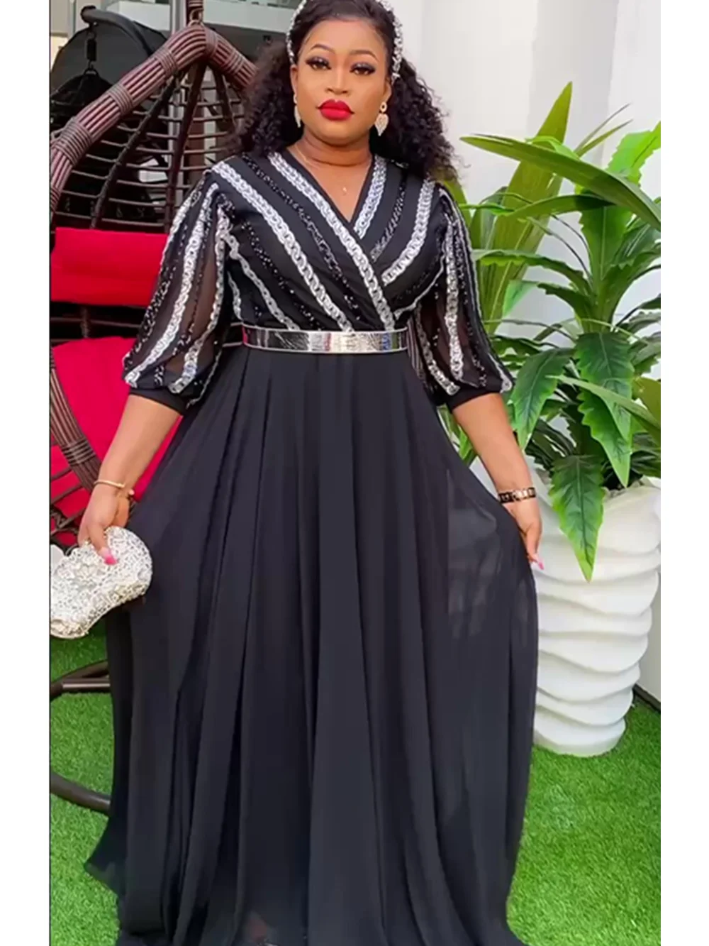 African Dresses for Women 2024 Plus Size Evening Party Long Dress Africa Clothing Elegant Kaftan Muslim Chiffon Maxi Dress