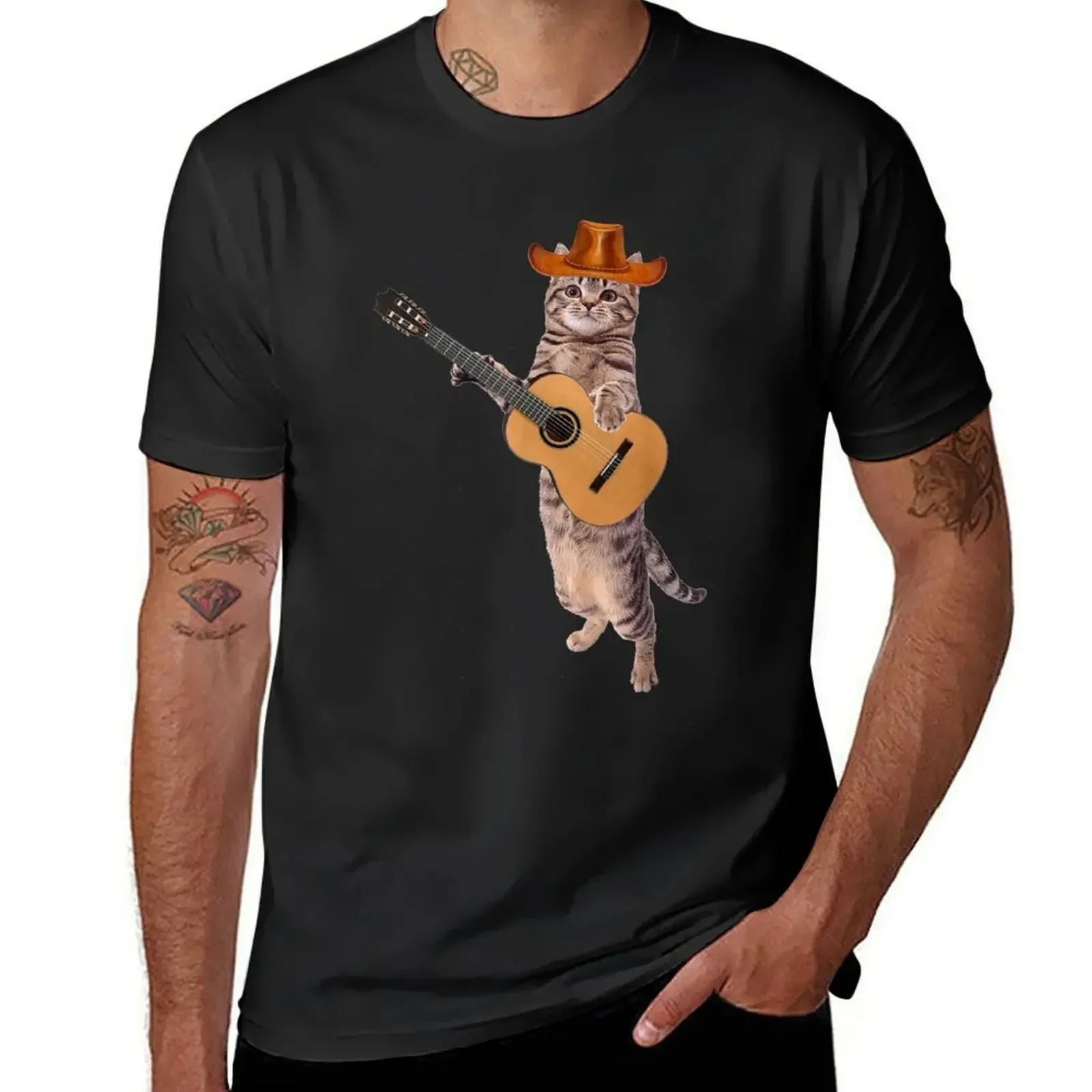 

Cat Playing The Acoustic Guitar Funny Cat Guitar Musician T-Shirt vintage shirts graphic kawaii clothes t shirts men