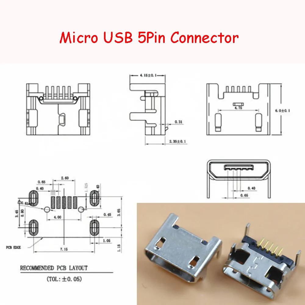 5Pin Micro USB Connector Female Port Jack Solder Plug SMD SMT Android Phone Data Charging Socket 5P For Micro USB DIY Repair