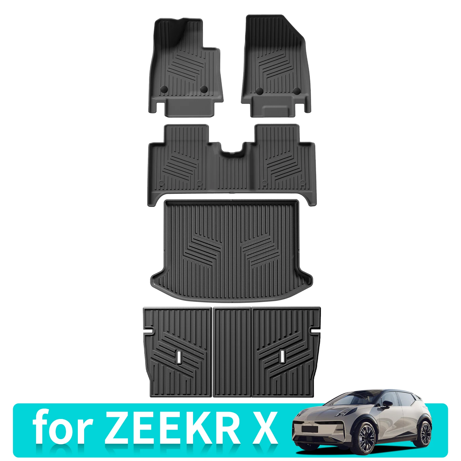 

Car Foot Mats Cargo Liner Trunk/Backrest Mat for ZEEKR X TPE All-Weather Accessiories Only Fit 5 Seats