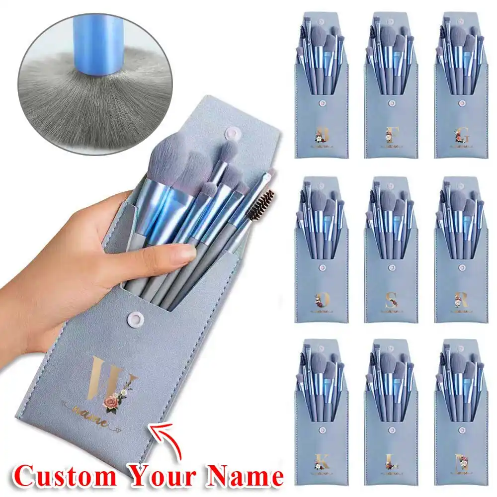 Customized Name Professional Makeup Brush Set 8 Pcs Soft Bristles Cosmetics Brushes For Base Eye Lip With Personalized Pattern