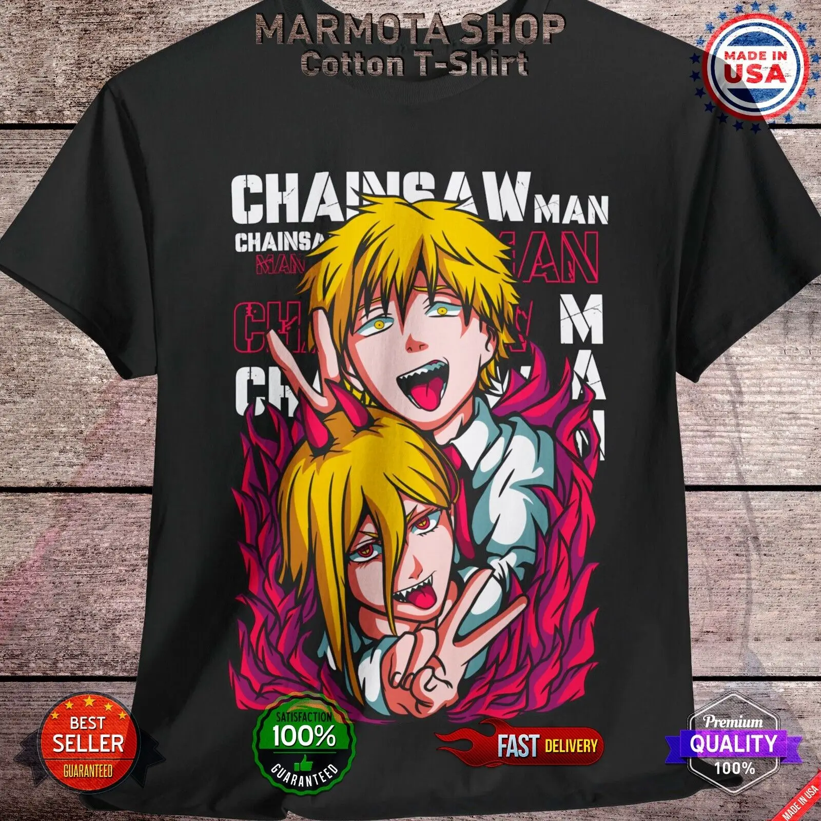 Power Denji Shirt Chainsaw Man Anime Tee T-Shirt Waifu Ecchi Sexy Makima Unisex