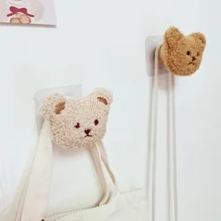 Cartoon Wooden Hook Home Little Bear Plush Sticky Hook Holder for Wall Key Coat Hook Cute Kitchen Gadgets Bathroom Decorative