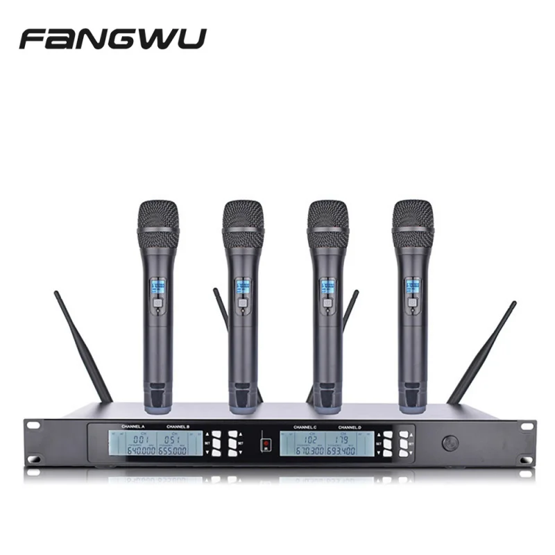 

UHF Professional High Quality Metal Handheld 4 Ch Wireless Microphone For Performance Show Party Hip Hop