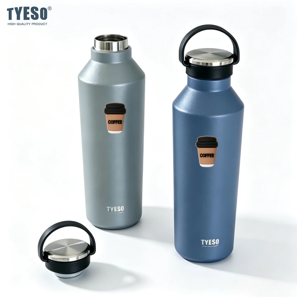 Tyeso 750ML Water Bottle with Handle Insulated Vacuum Flask Leak-Proof Thermoses Matte Finish Cup for Outdoor Sports Cute Stick