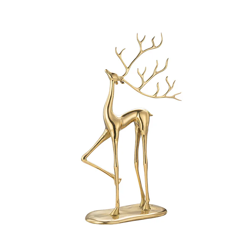 

&c Factory Custom Brass Ornaments Golden Elk for Desktop or Cabinet Decoration Metal Crafts