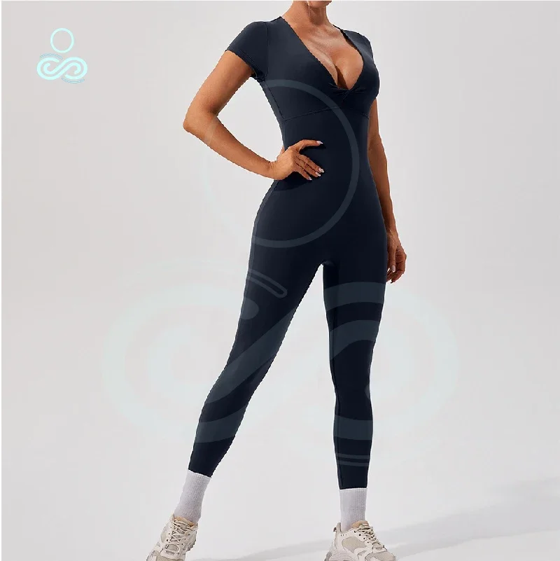 Sexy and Comfortable Short Sleeved Yoga Jumpsuit for Women Sports and Fitness Training Dance One-piece Jumpsuit gym set women