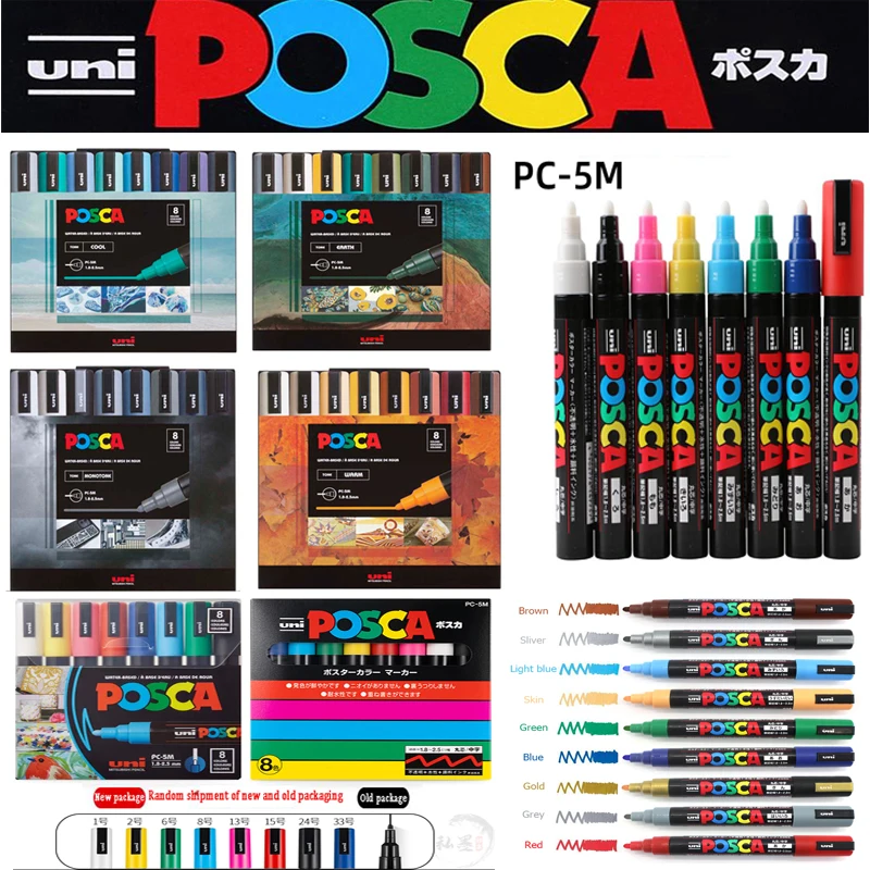 Uni PC-5M Full Marker Pens Set,1.8~2.5mm rotulador permanente Water-Based Acrylic Colours lápices posca For POP Poster DIY Craft