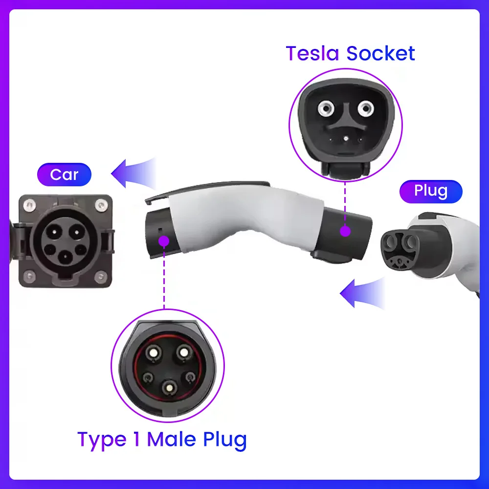 

Electric Vehicle EV Adapter Tesla to Type 1 SAE J1772 Converter Electric Car Accessories Tesla EV Charger Connector 16A 32A