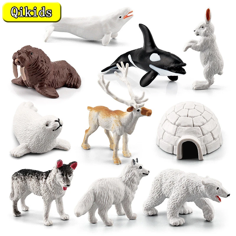 

Realistic Polar Animals Model Figurines Horse Farm Toy Arctic Animal Set Figures Polar Bear Reindeer Seal Wolf Rabbit Arctic Fox