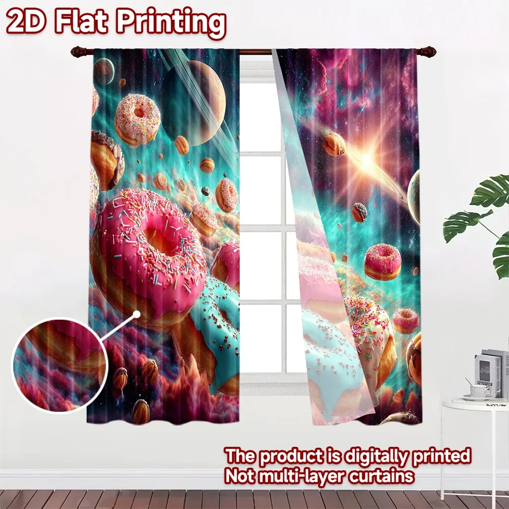 2D flat printing 2pcs Curtains Cosmic Donut Galaxy Swirl Digital Printed Polyester Drapes Family Party Decoration Perfect for