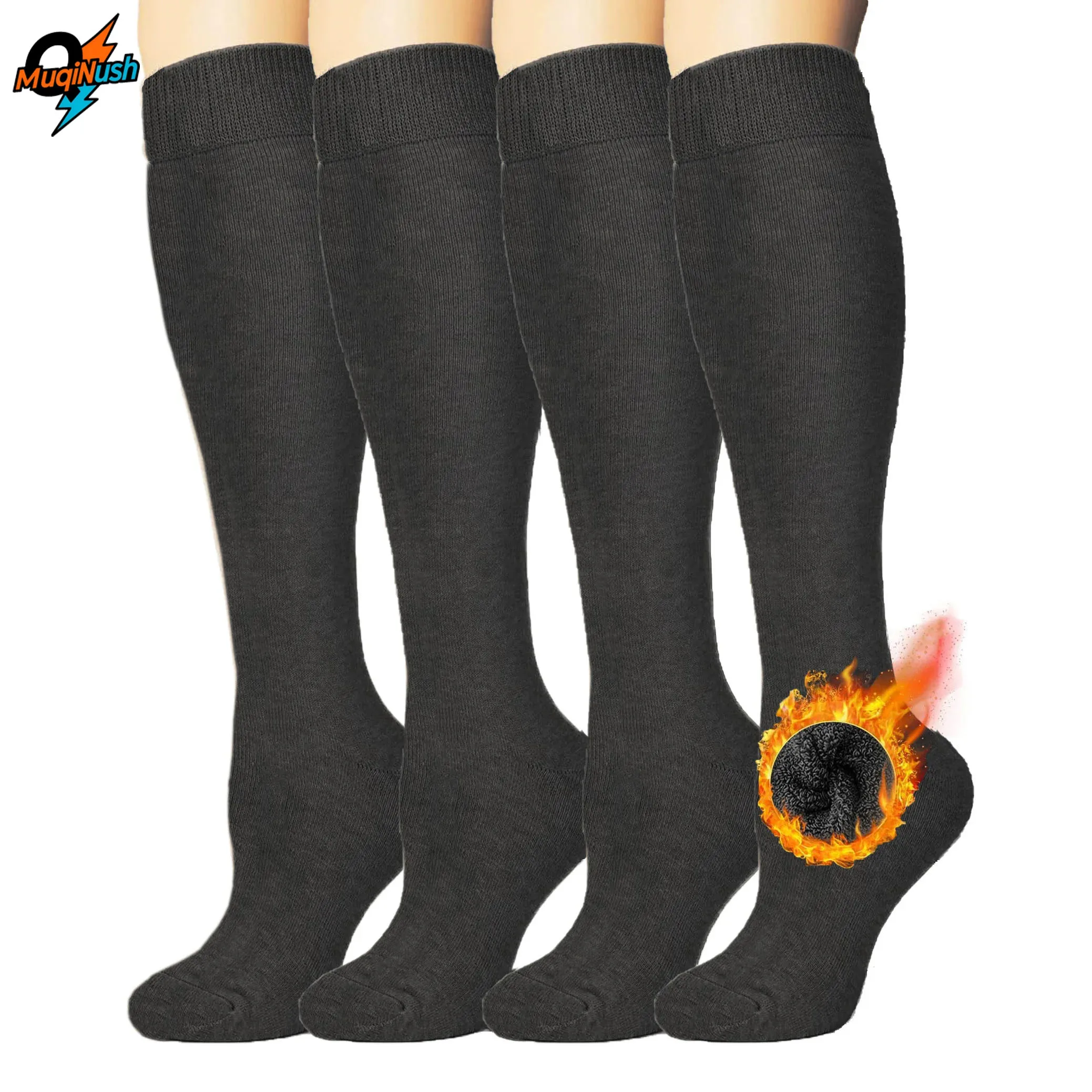

MuqiNush 2 Pairs Women's Compression Breathable Warm Winter Knee High Long Socks with Soft Combed for Cycling Hiking Running