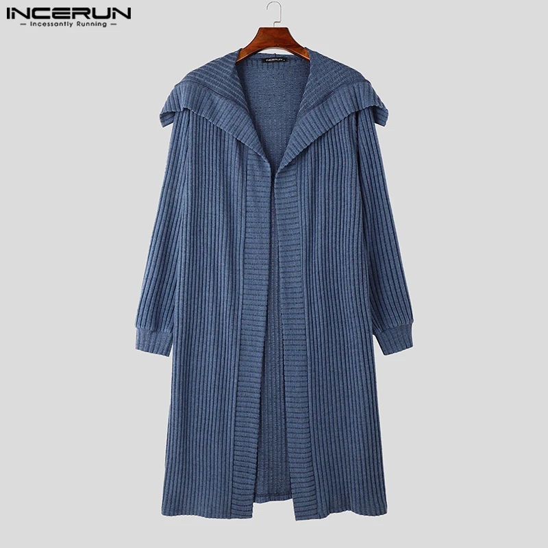 INCERUN 2024 Stylowa Nowa Odzież Męska V-neck Shawl Trench Sexy Male Hot Selling Solid Loose Long Sleeved Cape Coats S-5XL 2024