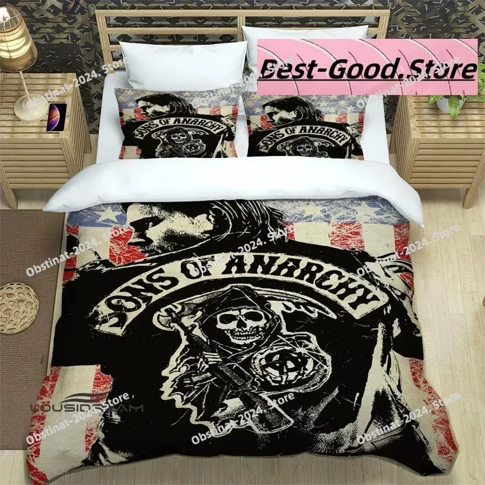 3D Print Fashion Sons of Anarchy Retro Bedding Set Boys Girls Twin Queen King Size Duvet Cover Pillowcase Bed boys Adult Bedroom