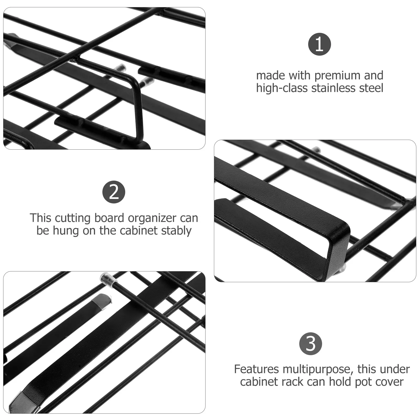 

Stainless Steel Cutting Board Rack Holder Multipurpose Under Cabinet Storage ganizer for Kitchen Pot Lid Books