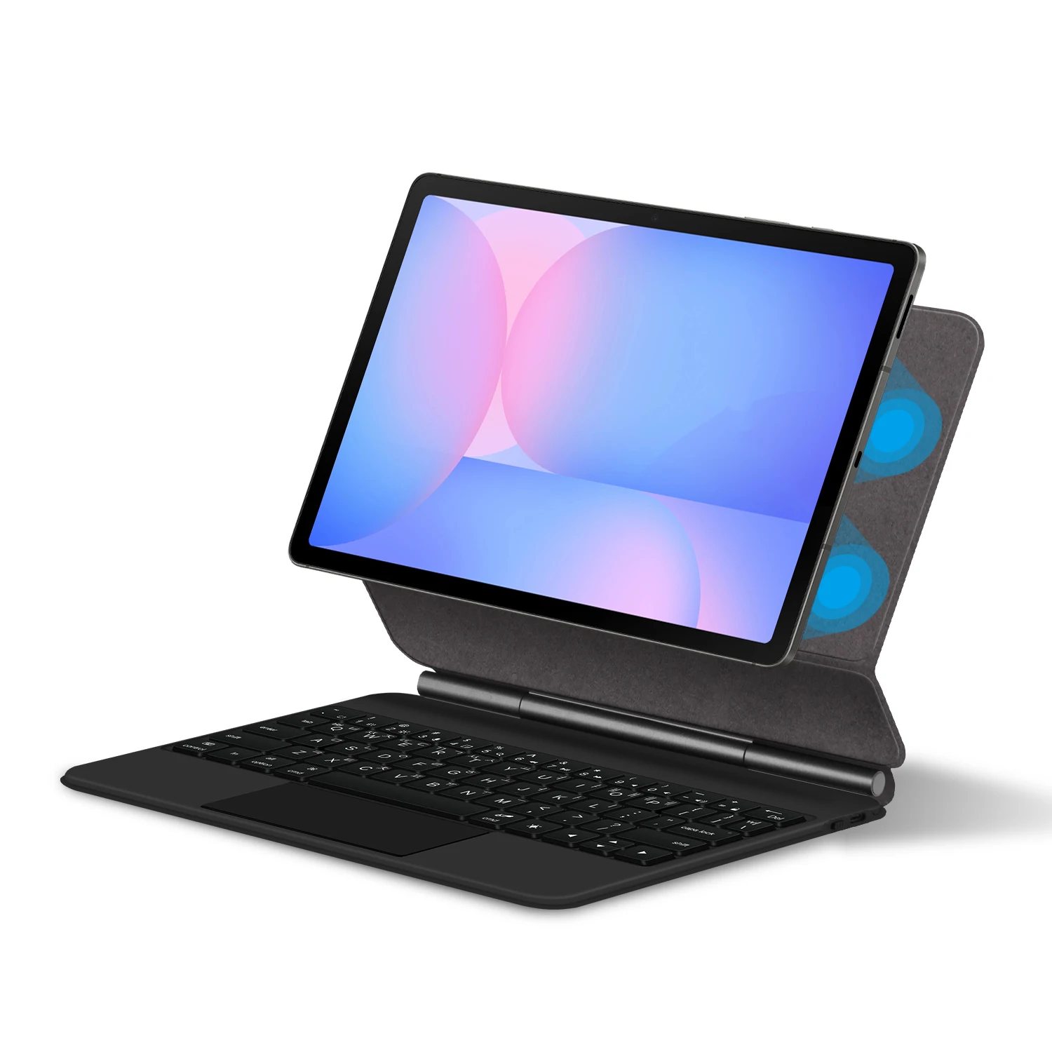 For Samsung Galaxy Tab S10 FE Floating Magnetic Bluetooth-Compatible Keyboard (Korean) + Leather Tablet Case - Black