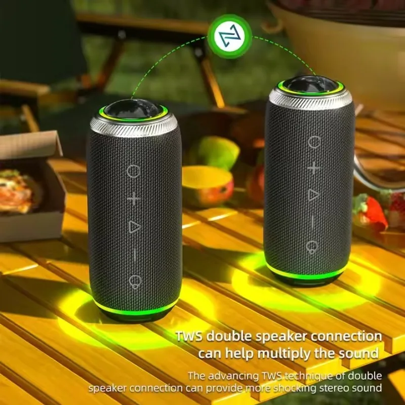 Altavoces de graves potentes portátiles Bluetooth 5,3 Subwoofer estéreo inalámbrico tarjeta TF reproductor de música luz LED Audio impermeable al aire libre