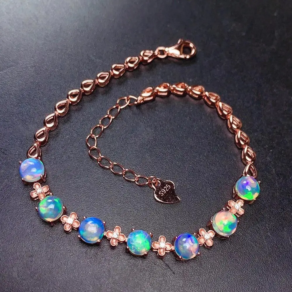 Fashion Natural Colored Opal Bracelet Ladies Jewelry Genuine 925 Silver Gold Plated Natural Stone Birthstone Party Favor