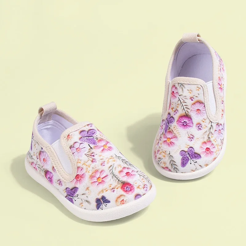 

Girls Traditional Casual Canvas Shoe 2025 autumn Retro Flat Sole Shoes Fashiona Cute Flower Child Anti Slip Comforta Board Shoe