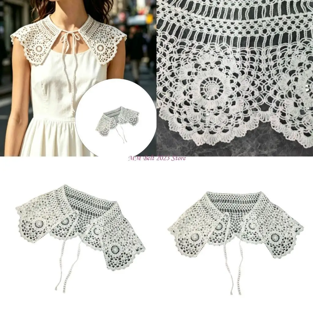 

49ME Breathable Cotton Lace Detachable Collar Shawl With Floral Design Detachable Necklace For Women And Girls