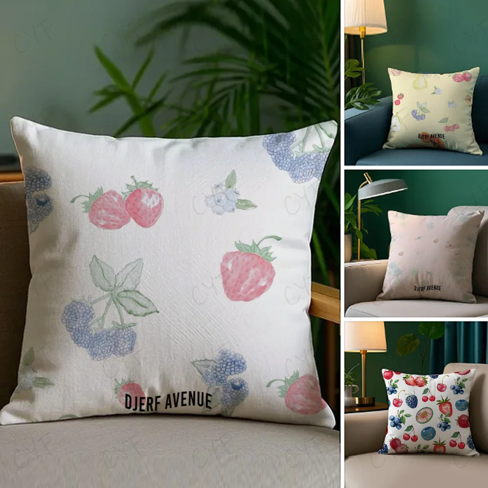 D-Djerf Summer Berries Print Avenue Pillow Case  Anti-dustmite Pillowcase Invisible zipper silky short plush Sofa cushion cover