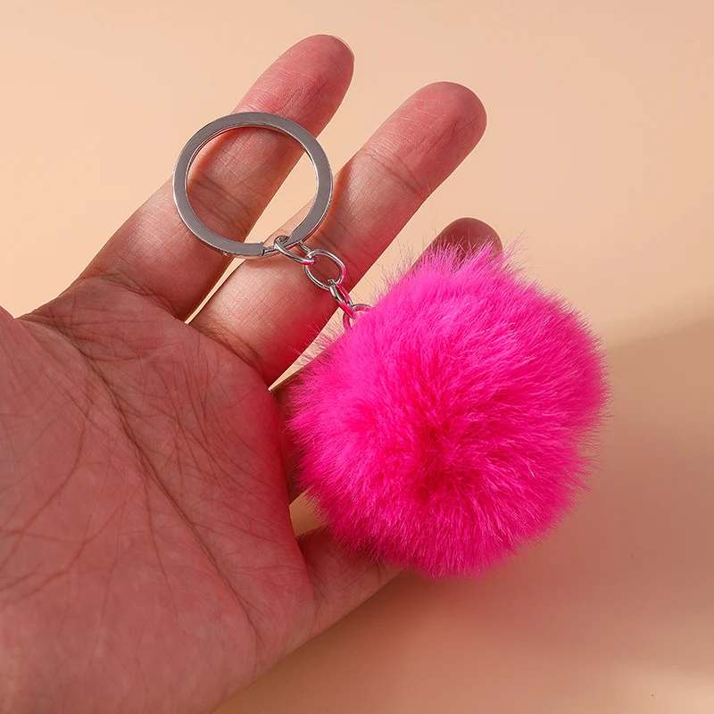 Aihua 15 Farben Flauschiger Fell-Pompon Schlüsselanhänger Weicher Kunstfell-Kaninchenball Auto-Schlüsselring Pompom Schlüsselkette Schlüsselhalter Damen Taschenanhänger – Detail 9