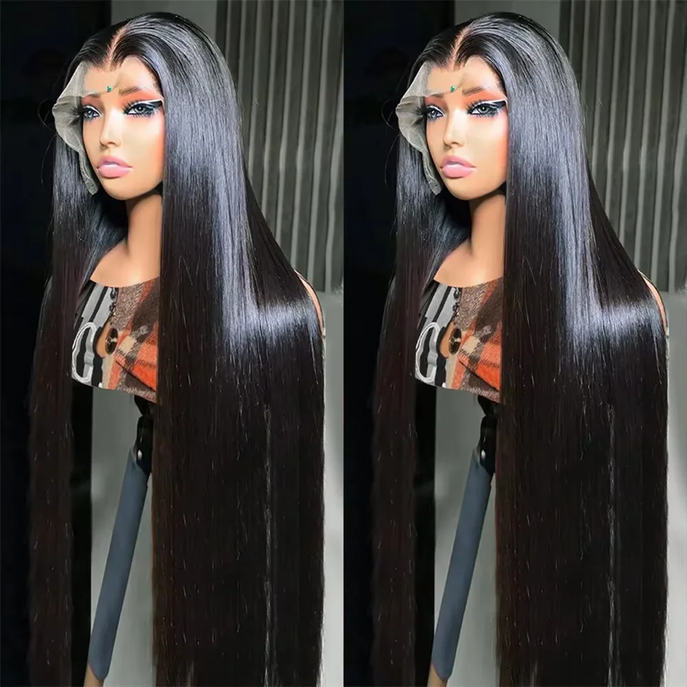 

13X6 HD Прозрачные кружевные фронтальные парики из натуральных волос Бразильские прямые волосы 30 40 дюймов 13X4 Парик фронта шнурка плотность 220