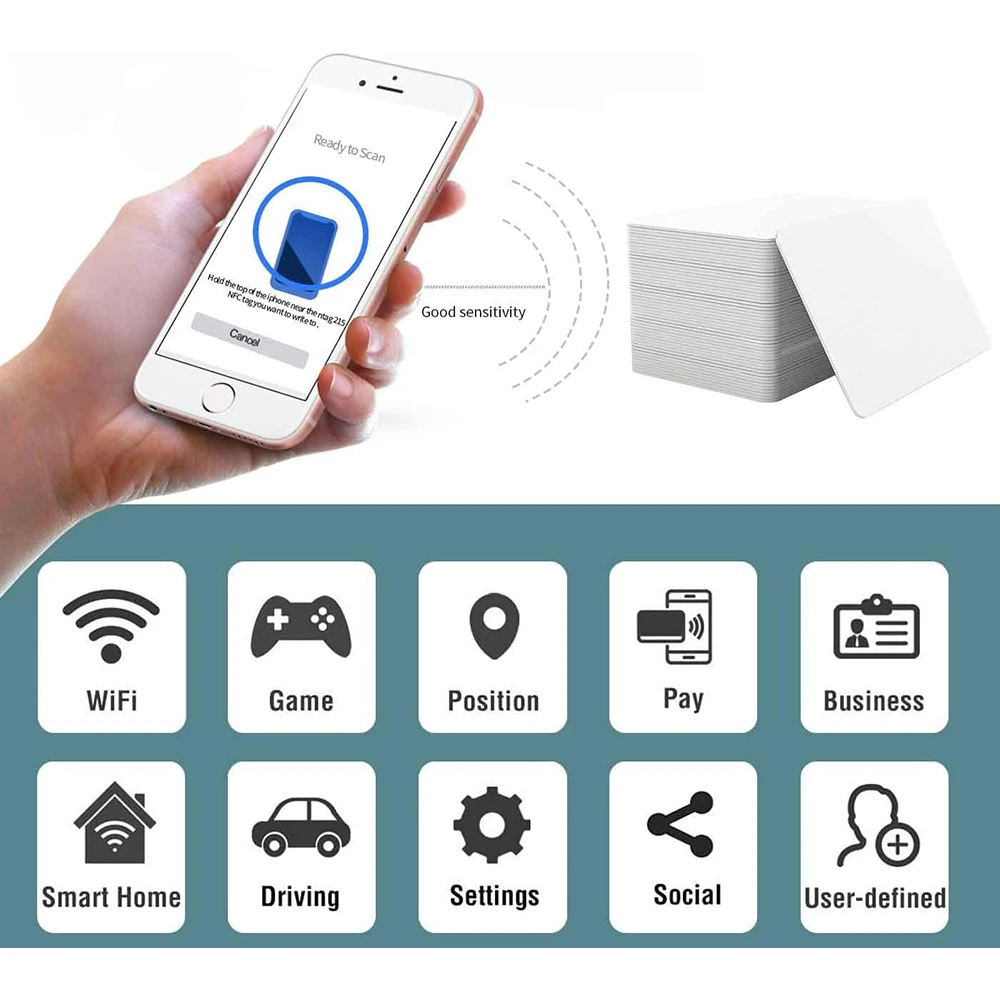 RFID NFC Smart Ntag215, пустая белая карточная бирка, перезаписываемая, 504 байта, совместимая с Tagmo и Amiibo для телефонов Android и с поддержкой NFC