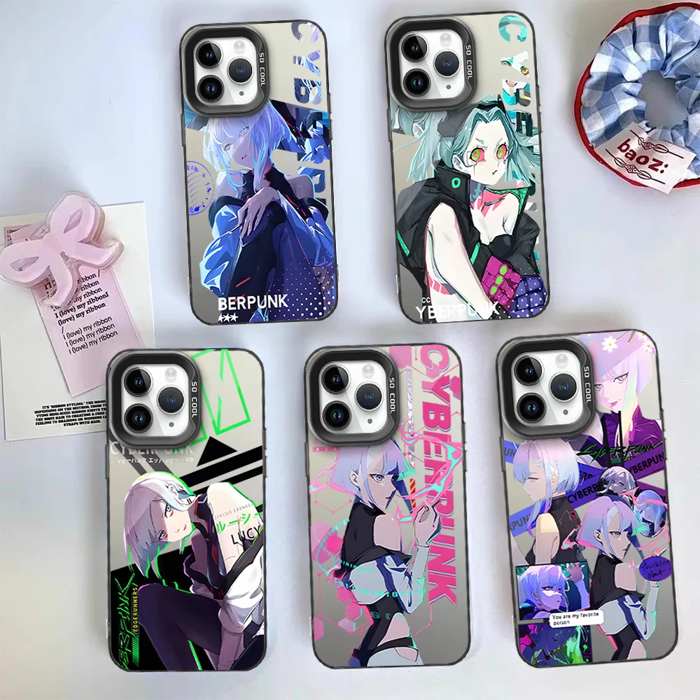 Phone Case Silver Cover Suitable iPhone 12 11 13 14 15 16 Max Pro Plus Spider Gwen IMD Cartoon E-Edge-runners TV C-Cyber-punkS