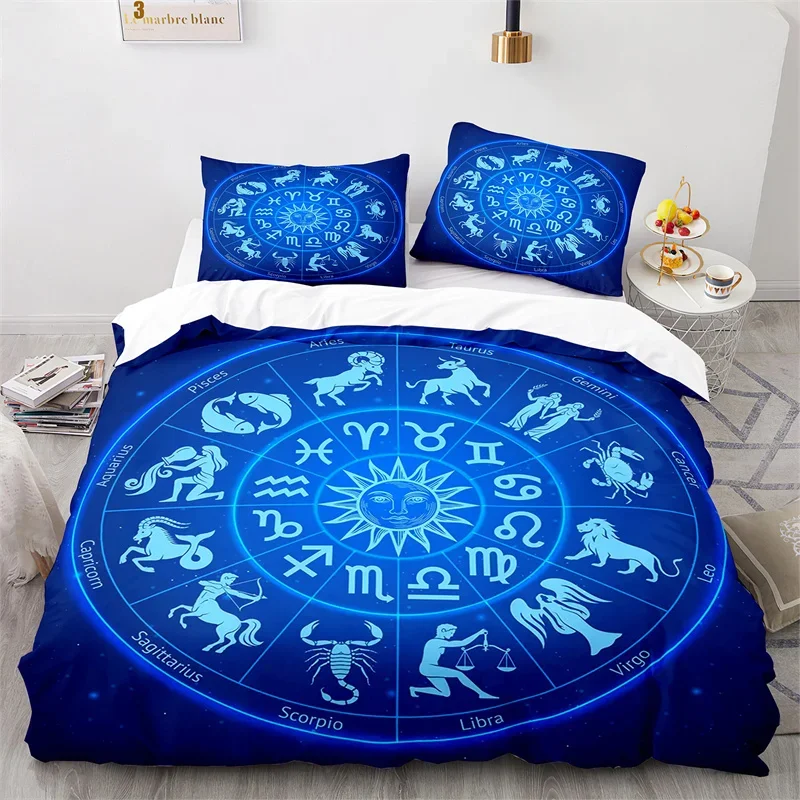 Sun and Moon Duvet Cover King Microfiber Astrology Bedding Set Twelve Constellations Zodiac Comforter Cover For Boys Girls