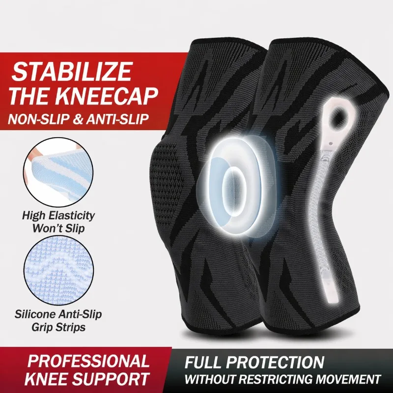 Knee Brace for Sports, Basketball, Running, Cycling - Patella Support with Silicone Spring, Warmth & Protection