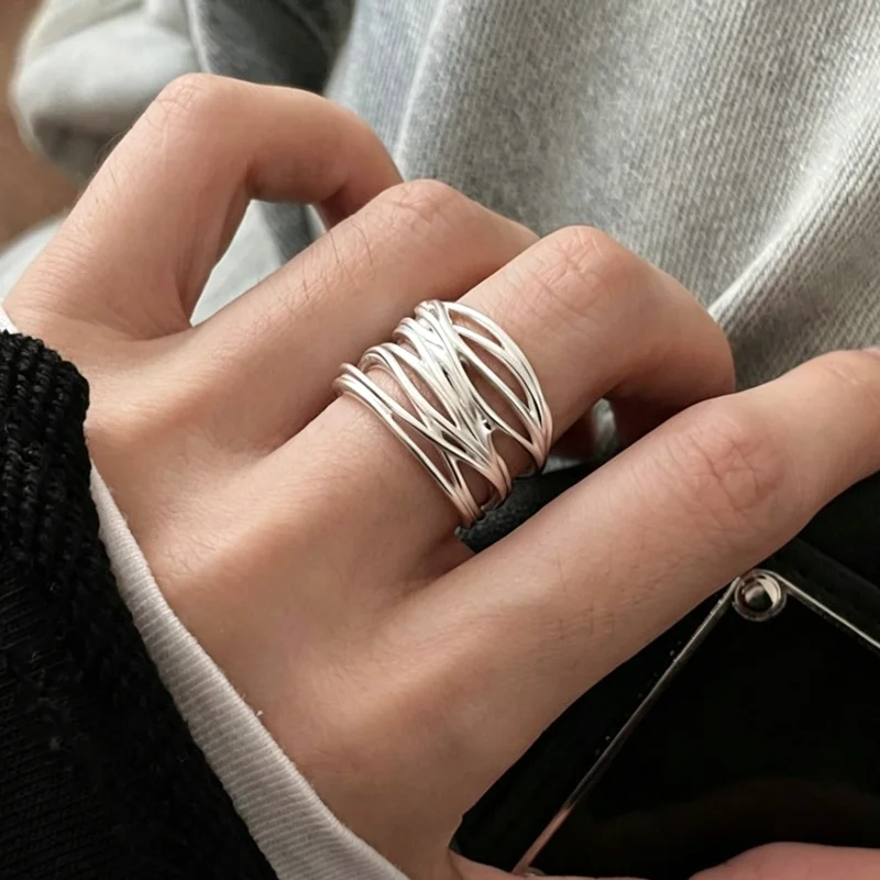 Women's 925 Sterling Silver Adjustable Black Stone Stackable Ring