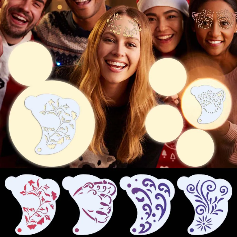 Reusable Face Paint แม่แบบหลายรูปแบบ Hollowed Body Art Paint Stencils ดอกไม้ใบใช้งานง่าย DIY เครื่องมือแต่งหน้า